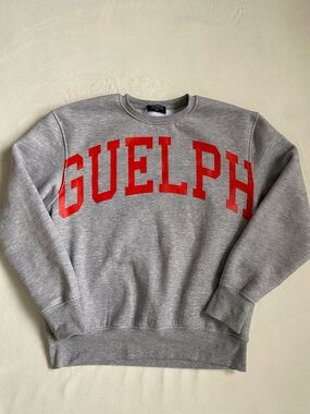 Varsity Gray Crewneck Sweater with Red Guelph Lettering